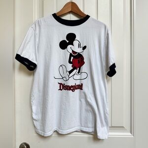 Disneyland White and Blue Mickey Mouse Ringer Retro T-Shirt. Size L